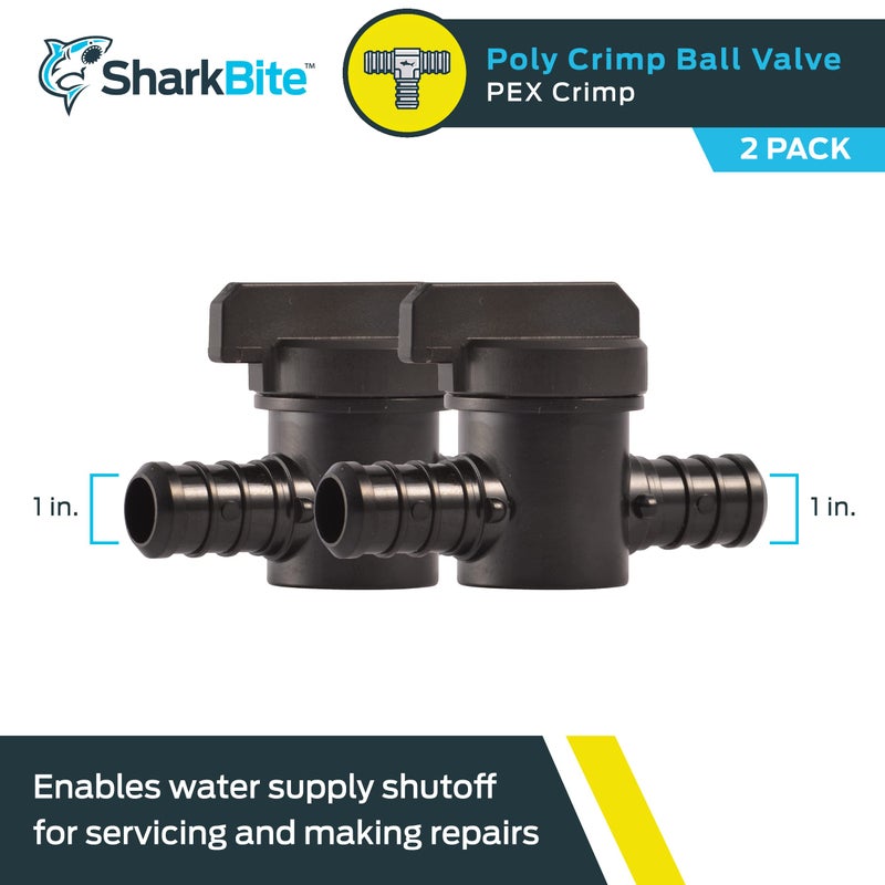 SharkBite 1/2 Inch Poly Crimp Ball Valve, Pack of 2, PEX Pipe, PE-RT, 24606Z2 - Image 2